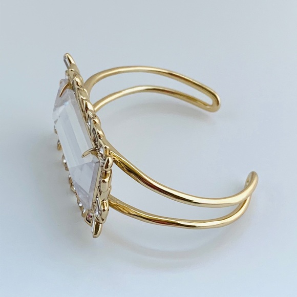 ALEXIS BITTAR • NEW Gold & white Oversized Crystal Framed Baguette Cuff Bracelet - Picture 11 of 13
